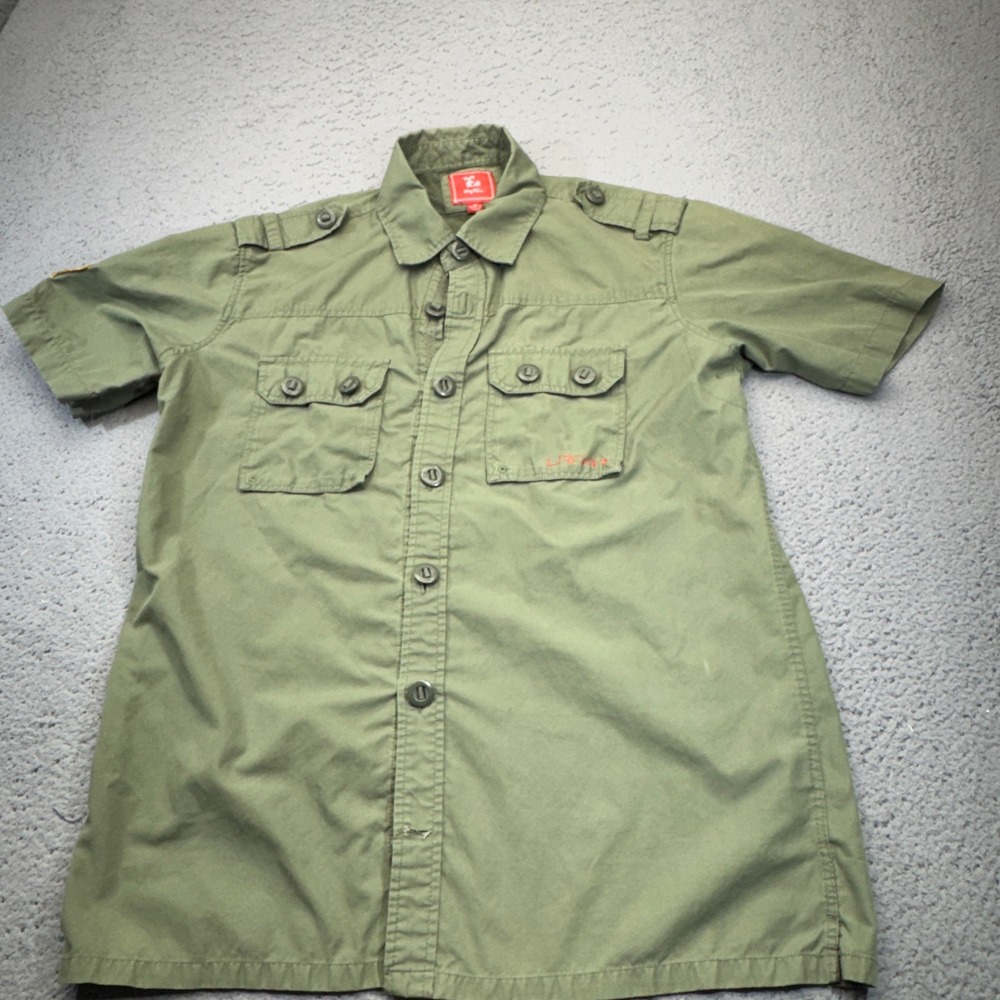 LRG Lifted Research Group Shirt Mens Large Green NASA Space Camp Button Up‎